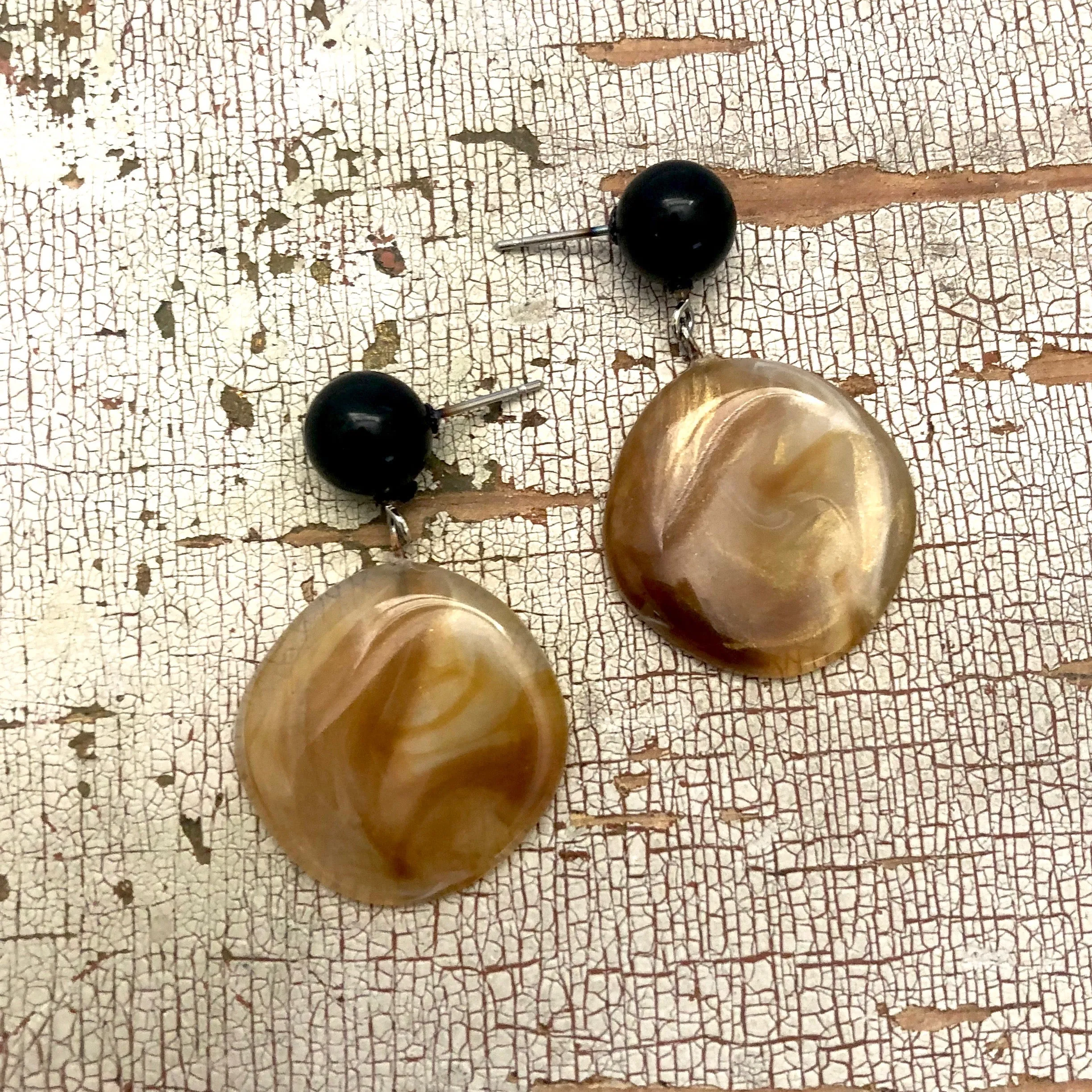 Gold & Black Marbled Lucite Geo Drop Sarah Earrings