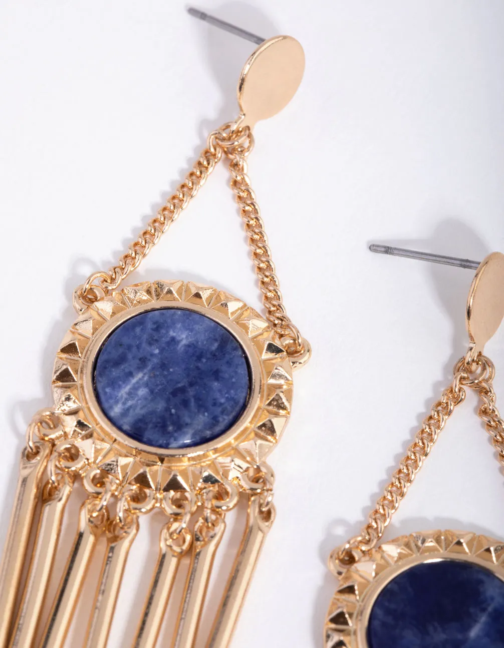 Gold Lapis Metal Tassel Earrings