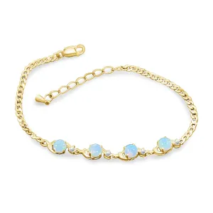 Gold Plated Silver 5mm White Opal round and crystal bracelet