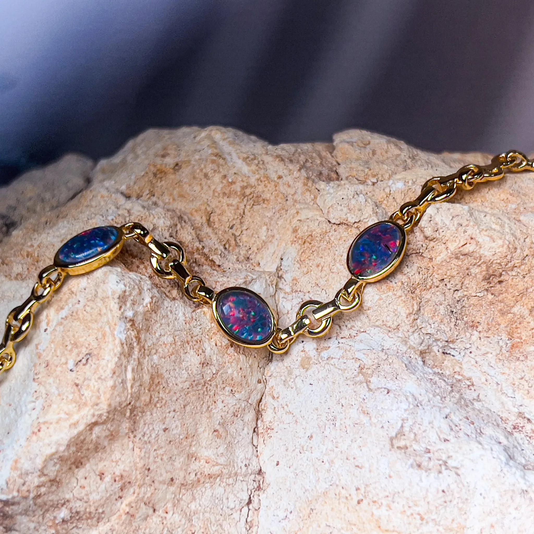 Gold Plated Sterling Silver Opal triplet bracelet 8x6mm