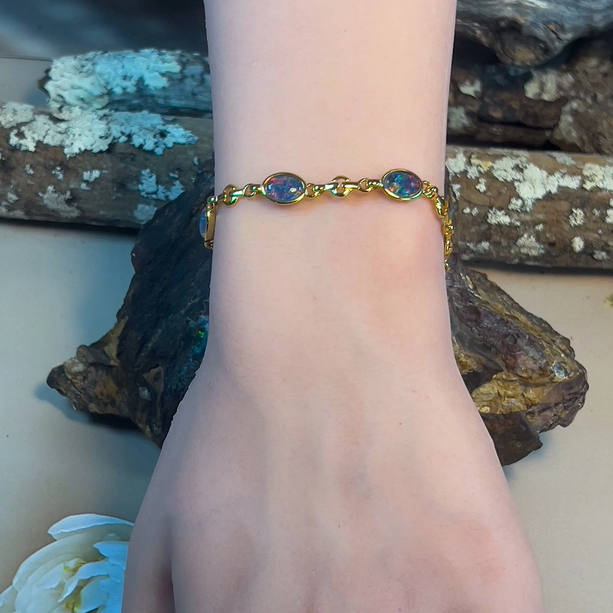 Gold Plated Sterling Silver Opal triplet bracelet 8x6mm