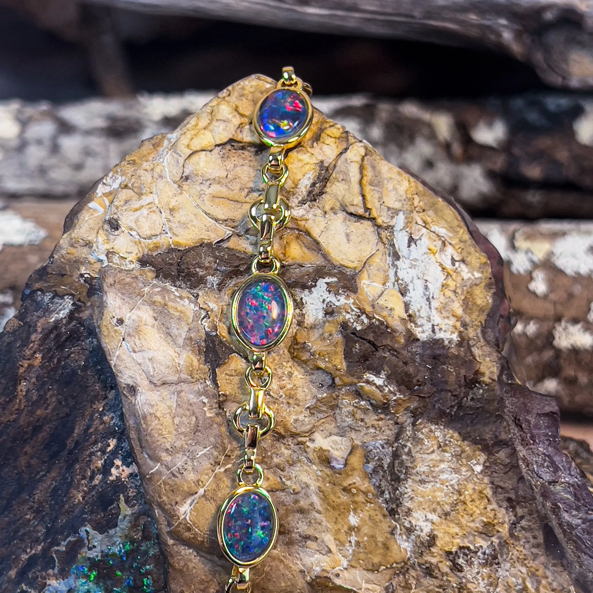 Gold Plated Sterling Silver Opal triplet bracelet 8x6mm