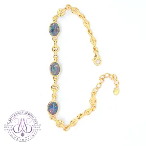 Gold Plated Sterling Silver Opal triplet bracelet 8x6mm