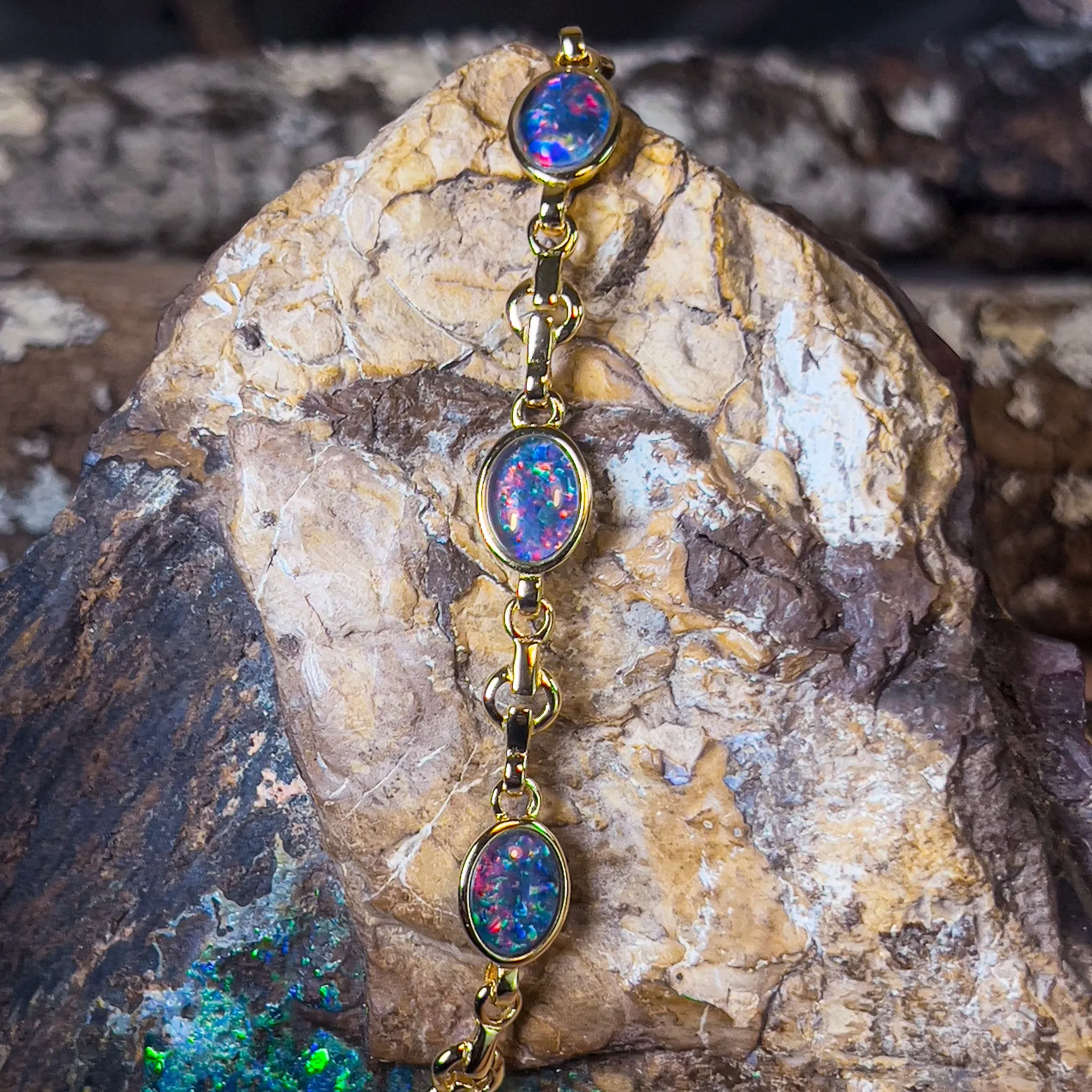 Gold Plated Sterling Silver Opal triplet bracelet 8x6mm