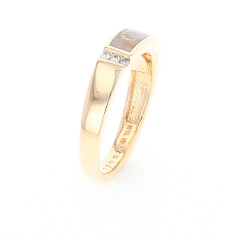 Gold Quartz Ring Double Inlaid Design with .03ctw Round Diamonds