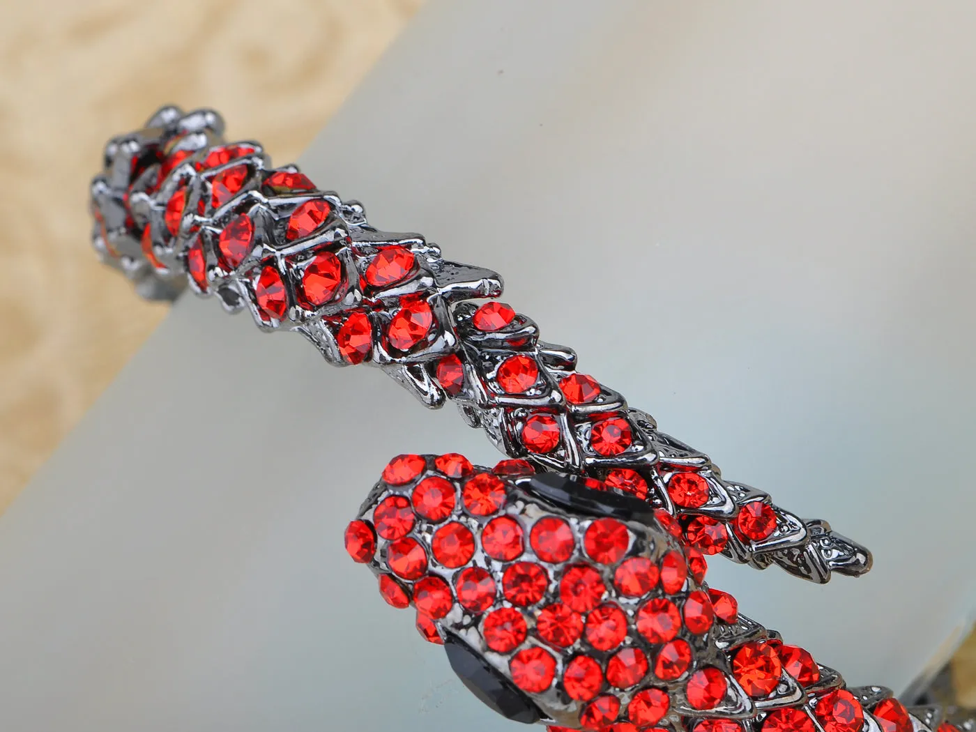 Gun Ruby Blk Gem Snake Cuff Bangle Bracelet