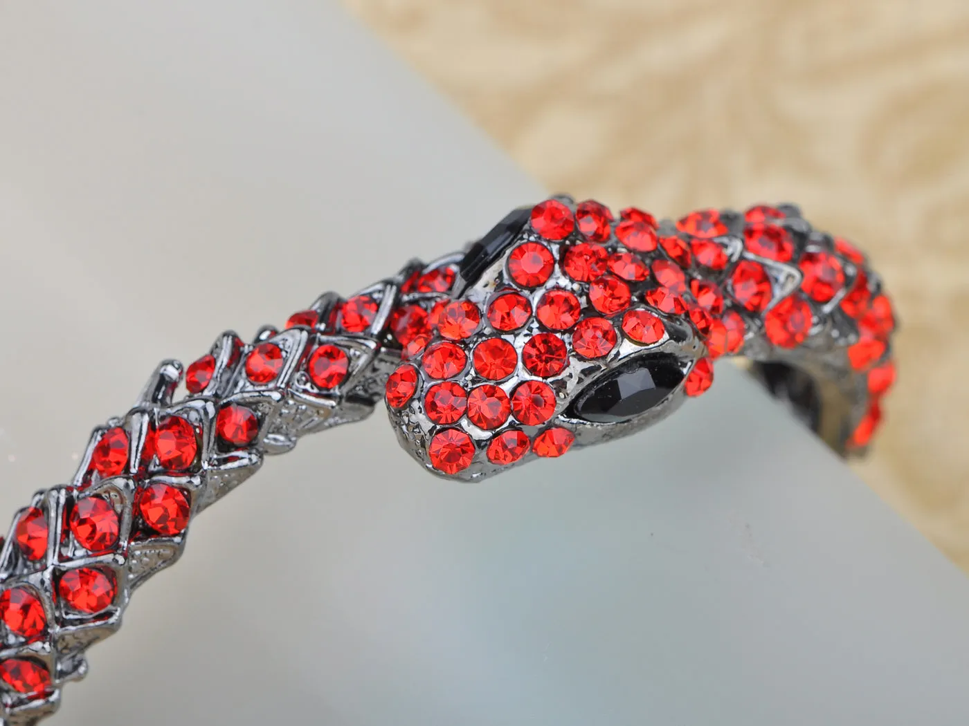 Gun Ruby Blk Gem Snake Cuff Bangle Bracelet