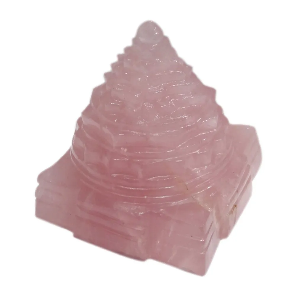 Handicrafts Showpieces Fengshui Rose Quartz Stone Vaastu Shree Yantra 5 cm.