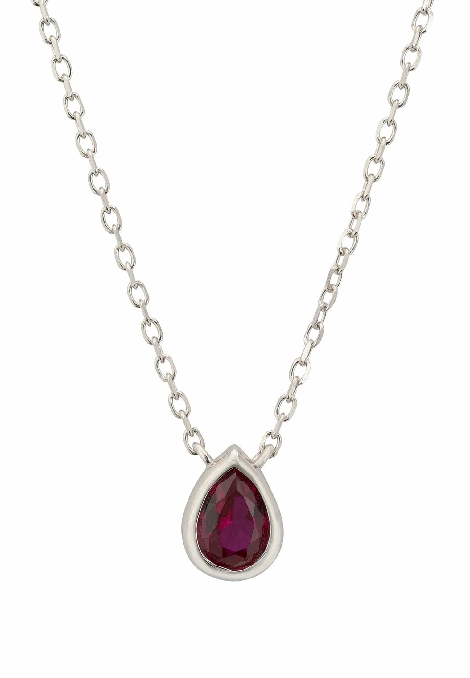 Harriett Mini Teardrop Ruby Pendant Necklace Silver