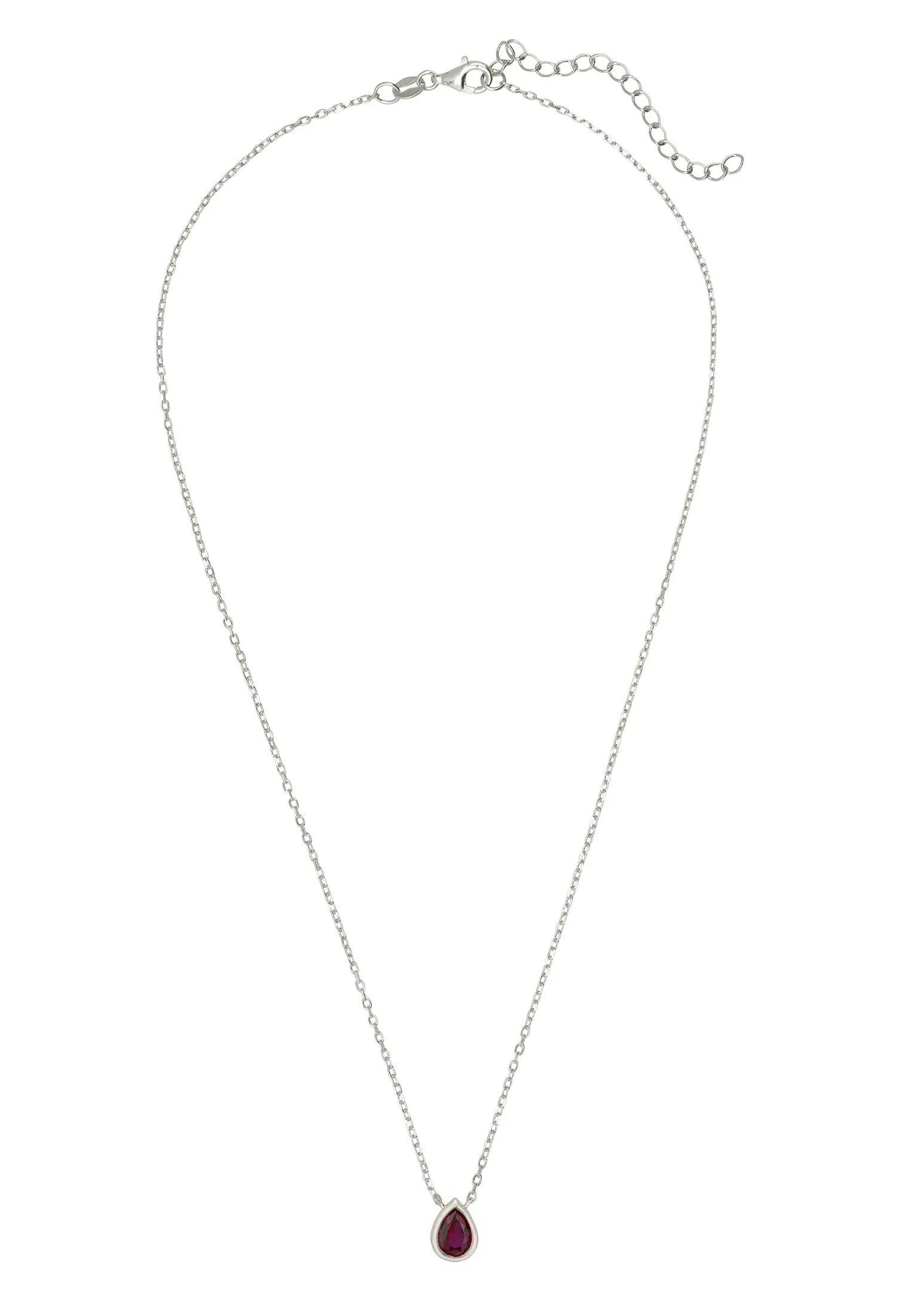 Harriett Mini Teardrop Ruby Pendant Necklace Silver