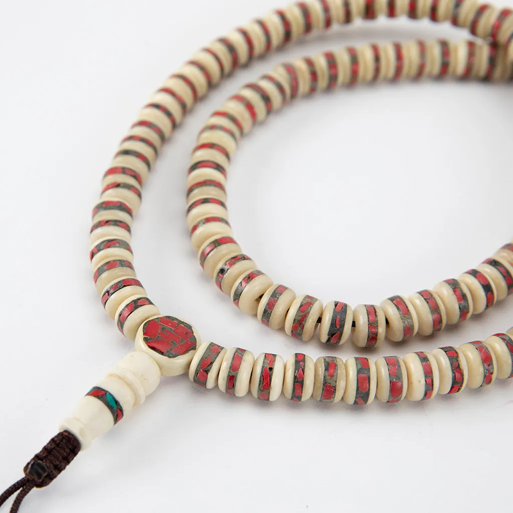 Inlaid Stone Tibetan Bone Mala