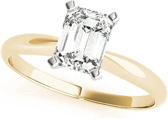 JewelMore 1/4ct Certified 14K-Rose Gold Emerald-Cut Diamond Solitaire Engagement Ring in Gold (H-I/VS2-SI1)