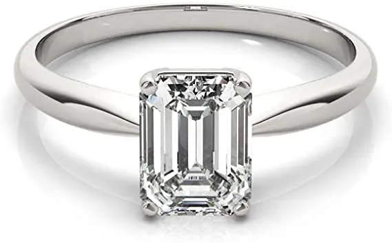 JewelMore 1/4ct Certified 14K-Rose Gold Emerald-Cut Diamond Solitaire Engagement Ring in Gold (H-I/VS2-SI1)
