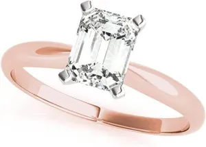 JewelMore 1/4ct Certified 14K-Rose Gold Emerald-Cut Diamond Solitaire Engagement Ring in Gold (H-I/VS2-SI1)