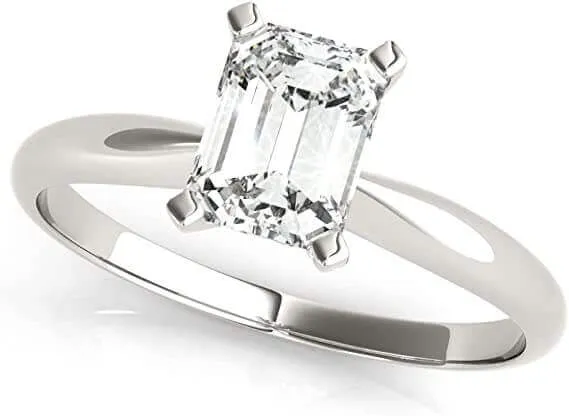 JewelMore 1/4ct Certified 14K-Rose Gold Emerald-Cut Diamond Solitaire Engagement Ring in Gold (H-I/VS2-SI1)