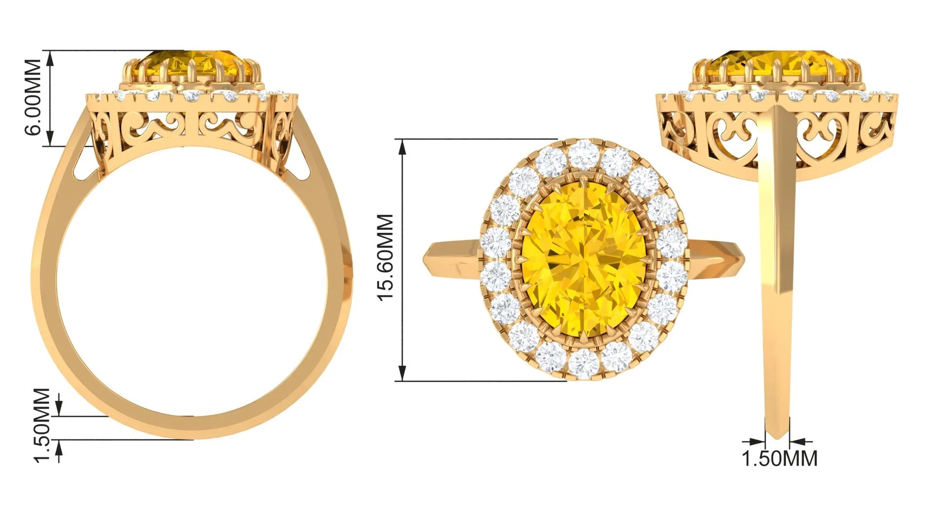 Lab Grown Yellow Sapphire and Moissanite Halo Engagement Ring