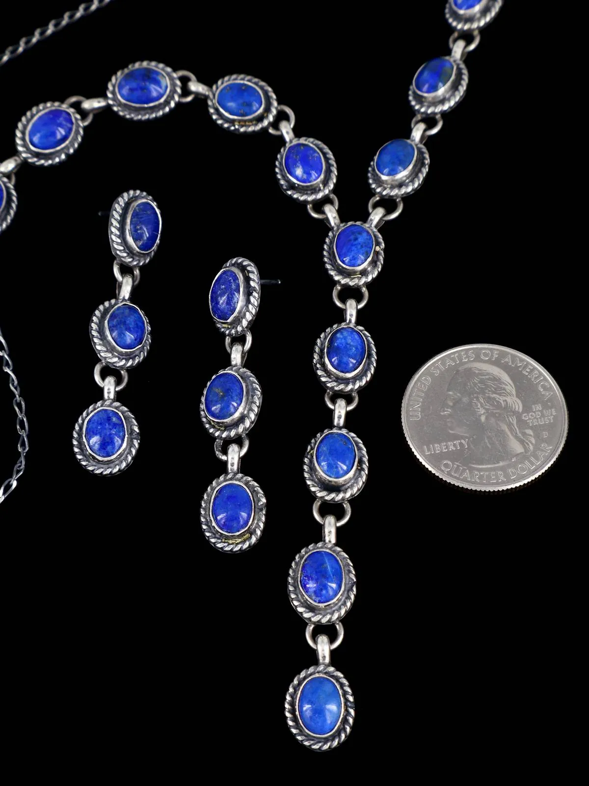 Native American Jewelry Lapis Lariat Necklace Set