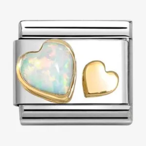 NOMINATION CLASSIC Gold Double Heart White Opal