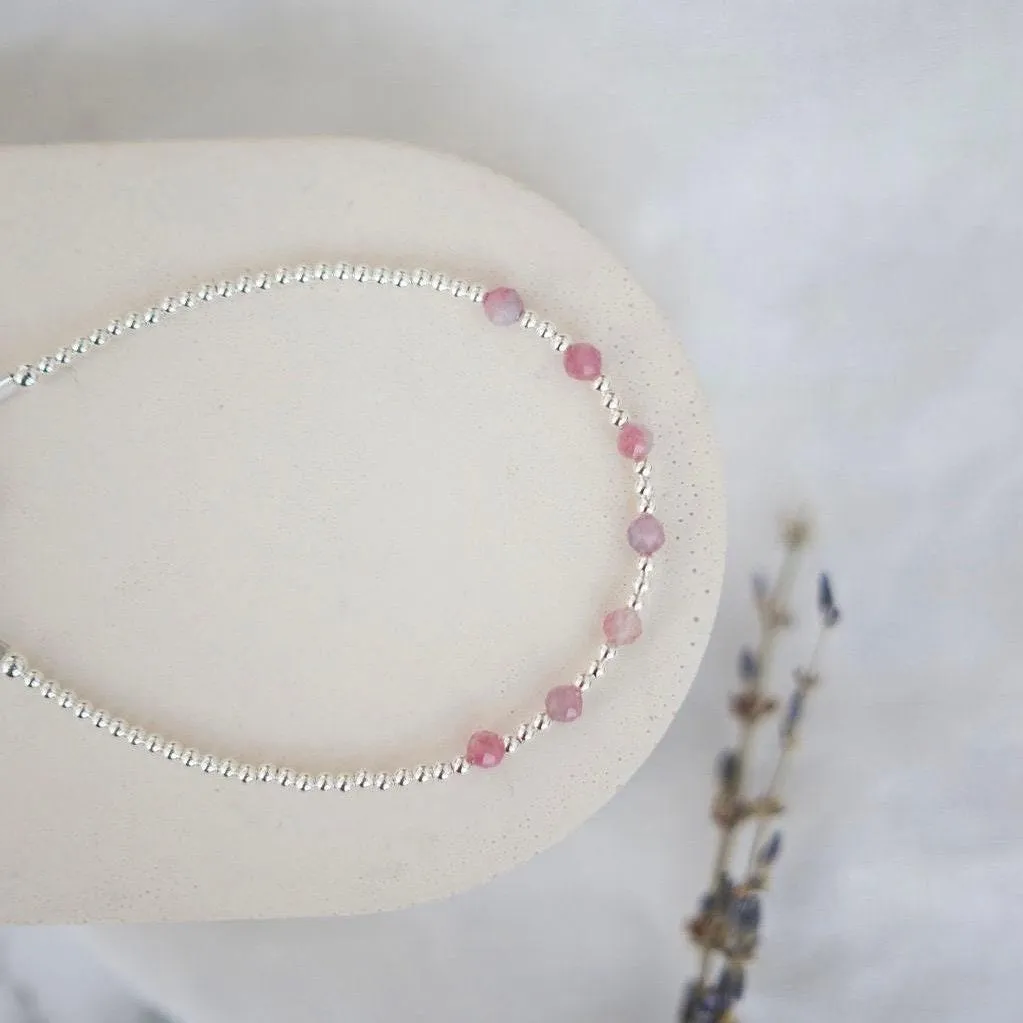October Birthstone Pink Tourmaline Sterling Silver Bracelet
