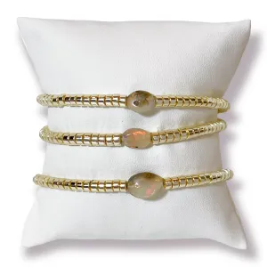 One Natural Hematite Bracelet with Opal Centerpiece