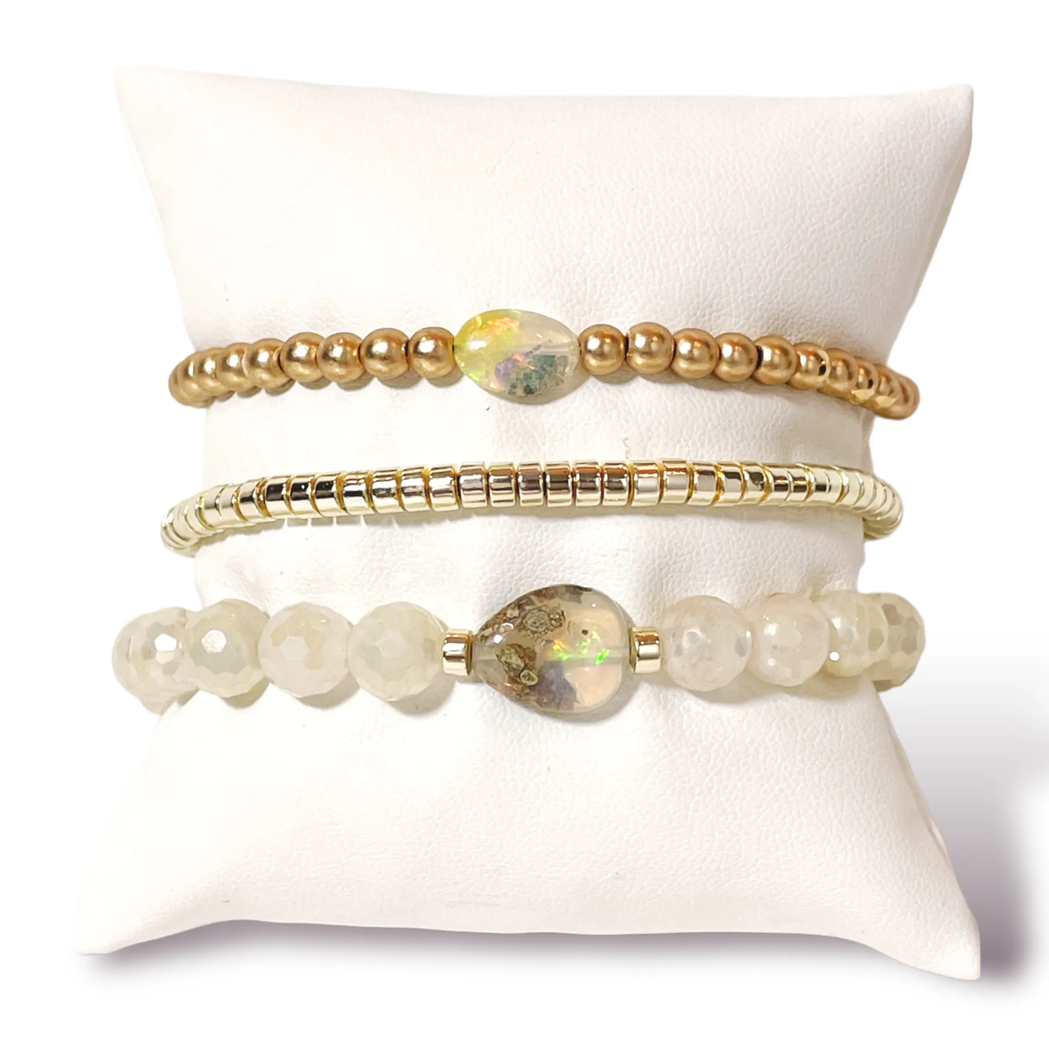 One Natural Hematite Bracelet with Opal Centerpiece