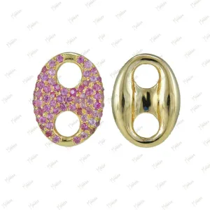 One Side Pink Sapphire Oval Disc Connector Charm 9.40x13mm