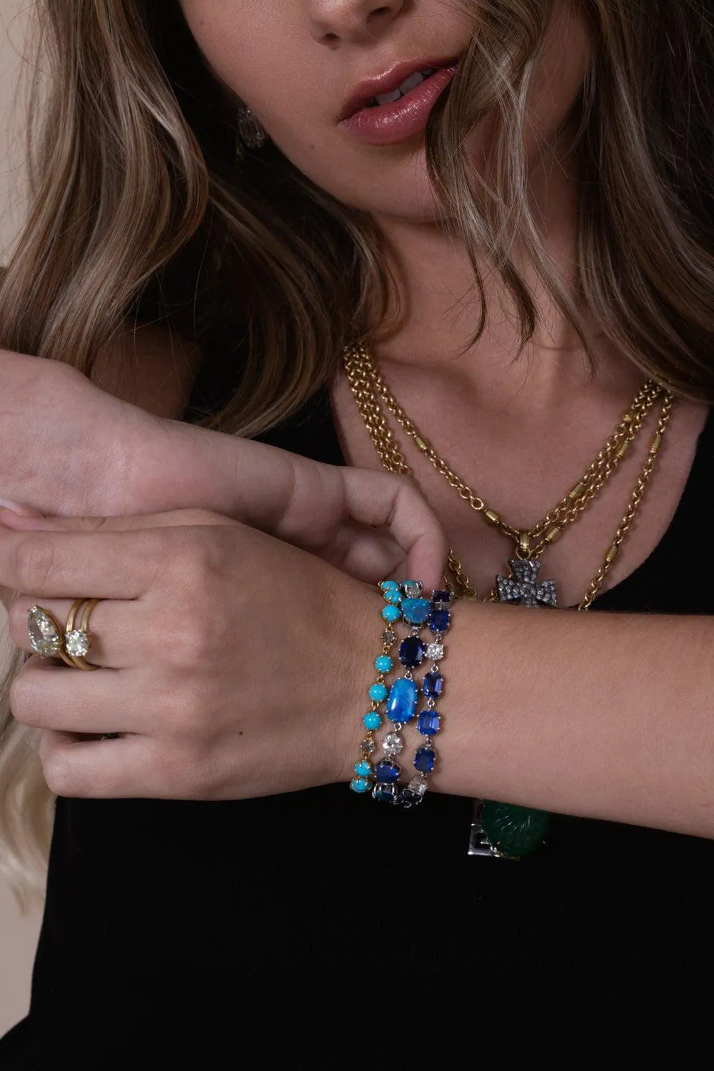 Opal Kyanite Diamond Bracelet