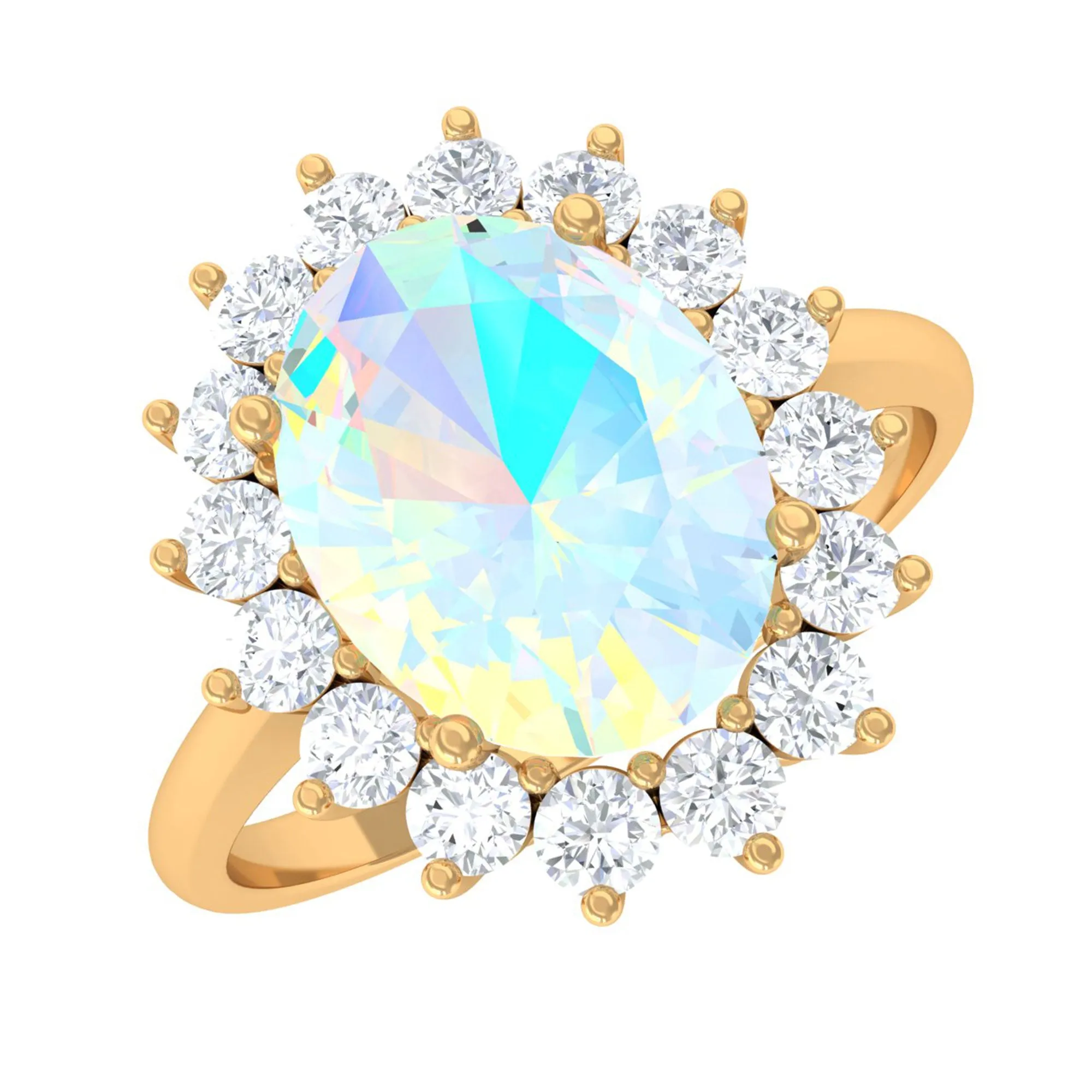 Oval Ethiopian Opal Statement Engagement Ring with Diamond Halo