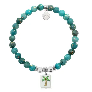 Palm Tree Enamel Charm with Blue Opal Jade Charity Bracelet