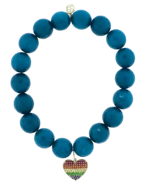 Pave Rainbow Heart Charm Bracelet
