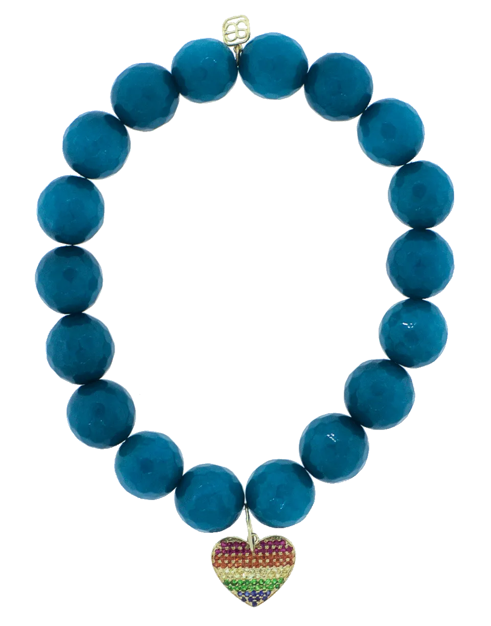Pave Rainbow Heart Charm Bracelet