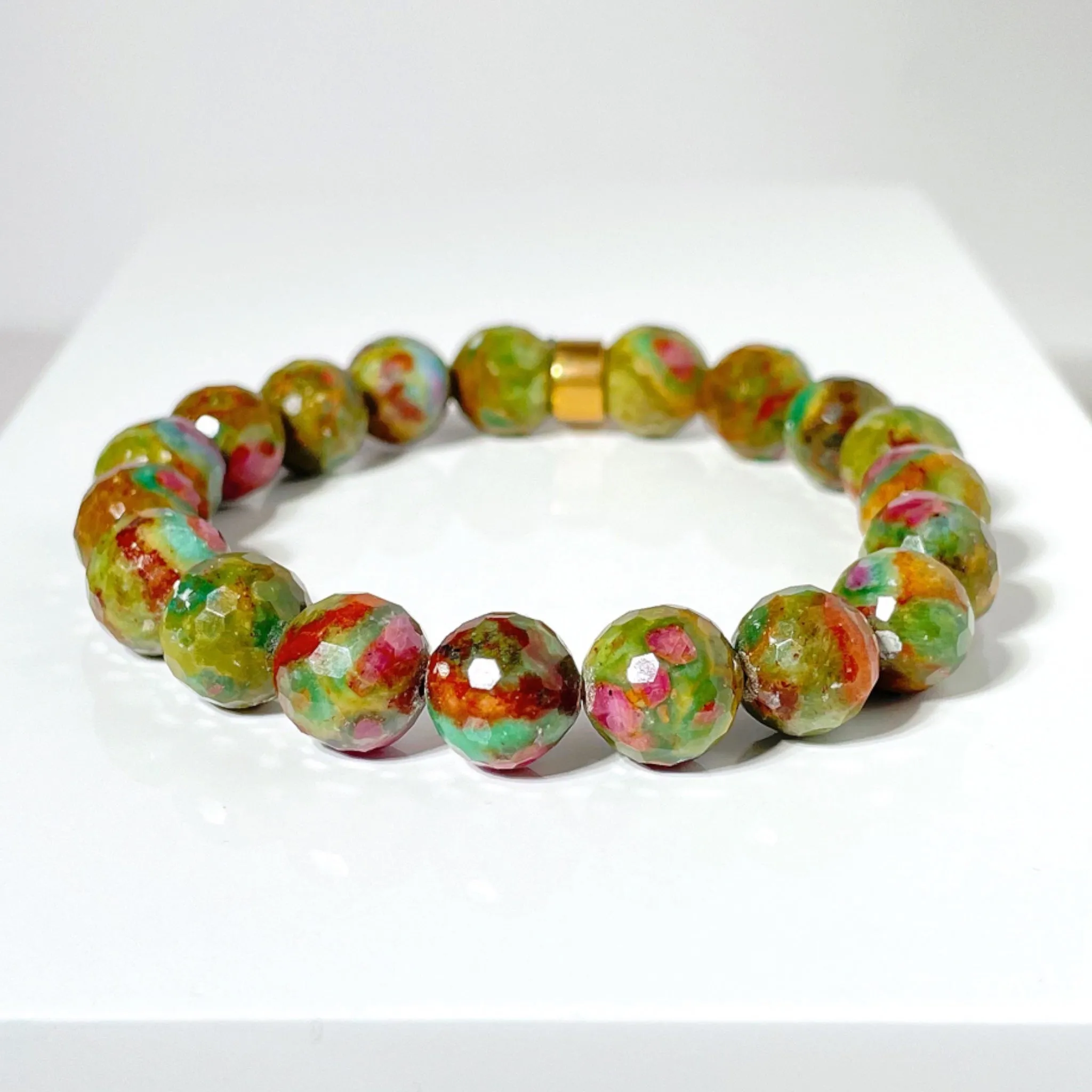 Pink and Green Ruby Natural Gemstone Bracelet