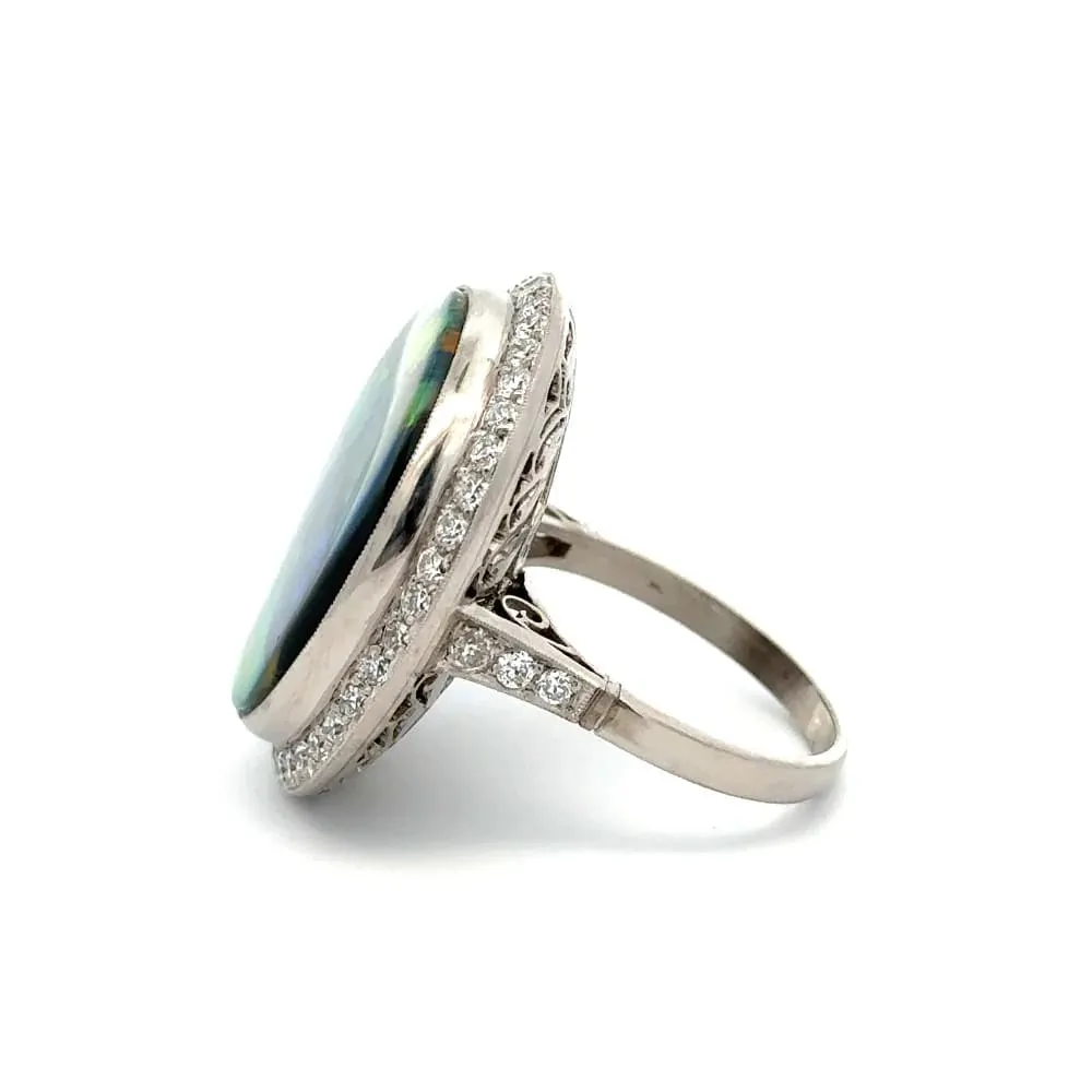 Platinum 15.41ct Oval Australian Lightning Ridge Black Opal & OEC Diamond Ring Regard Jewelry Austin, Texas