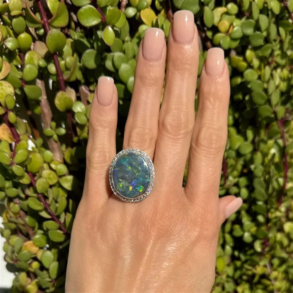 Platinum 15.41ct Oval Australian Lightning Ridge Black Opal & OEC Diamond Ring Regard Jewelry Austin, Texas