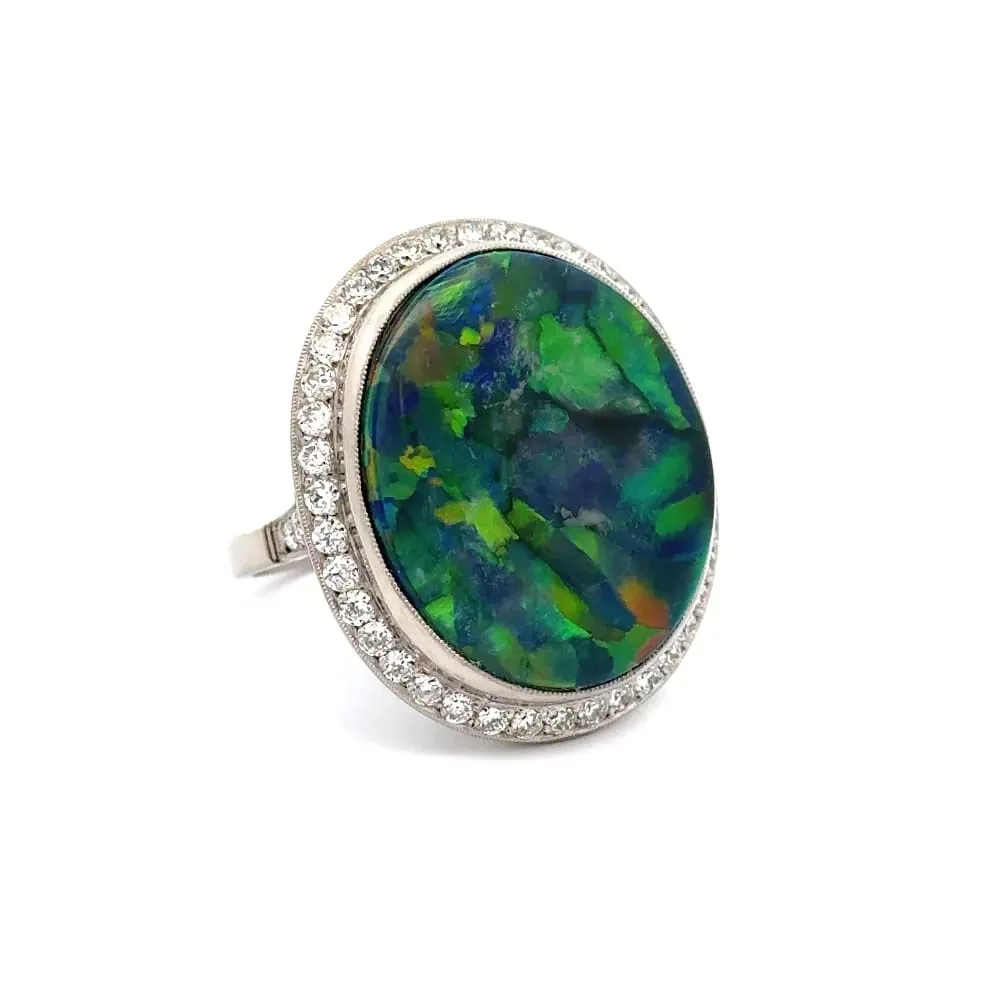 Platinum 15.41ct Oval Australian Lightning Ridge Black Opal & OEC Diamond Ring Regard Jewelry Austin, Texas