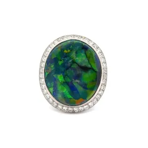 Platinum 15.41ct Oval Australian Lightning Ridge Black Opal & OEC Diamond Ring Regard Jewelry Austin, Texas