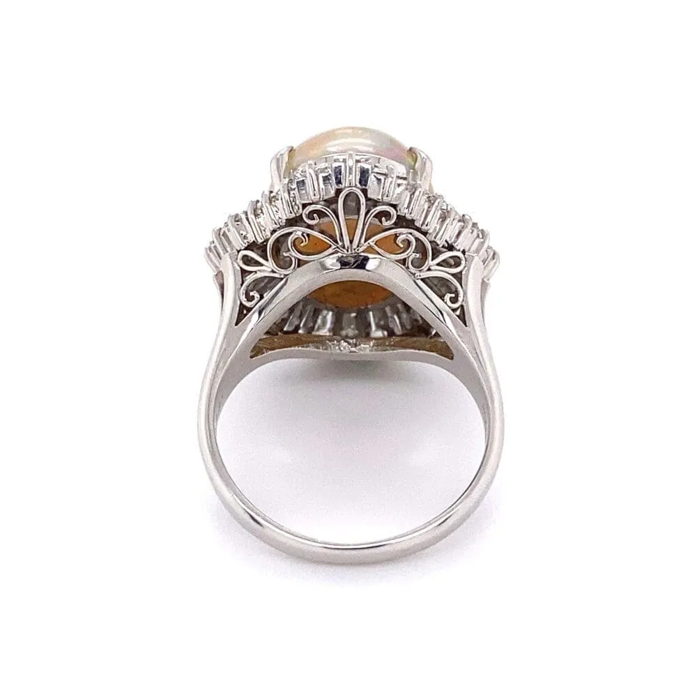 Platinum 5.82ct Australian White Opal & 2.81tcw diamond Ballerina Ring c1960's, s6.25 at Regard