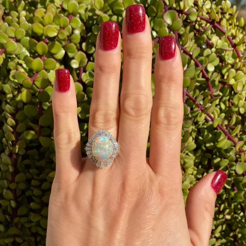 Platinum 5.82ct Australian White Opal & 2.81tcw diamond Ballerina Ring c1960's, s6.25 at Regard