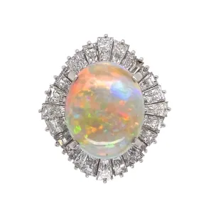 Platinum 5.82ct Australian White Opal & 2.81tcw diamond Ballerina Ring c1960's, s6.25 at Regard