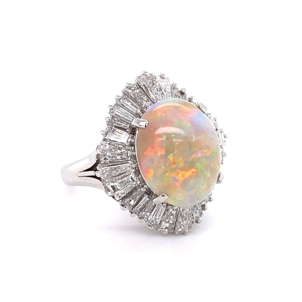 Platinum 5.82ct Australian White Opal & 2.81tcw diamond Ballerina Ring c1960's, s6.25 at Regard
