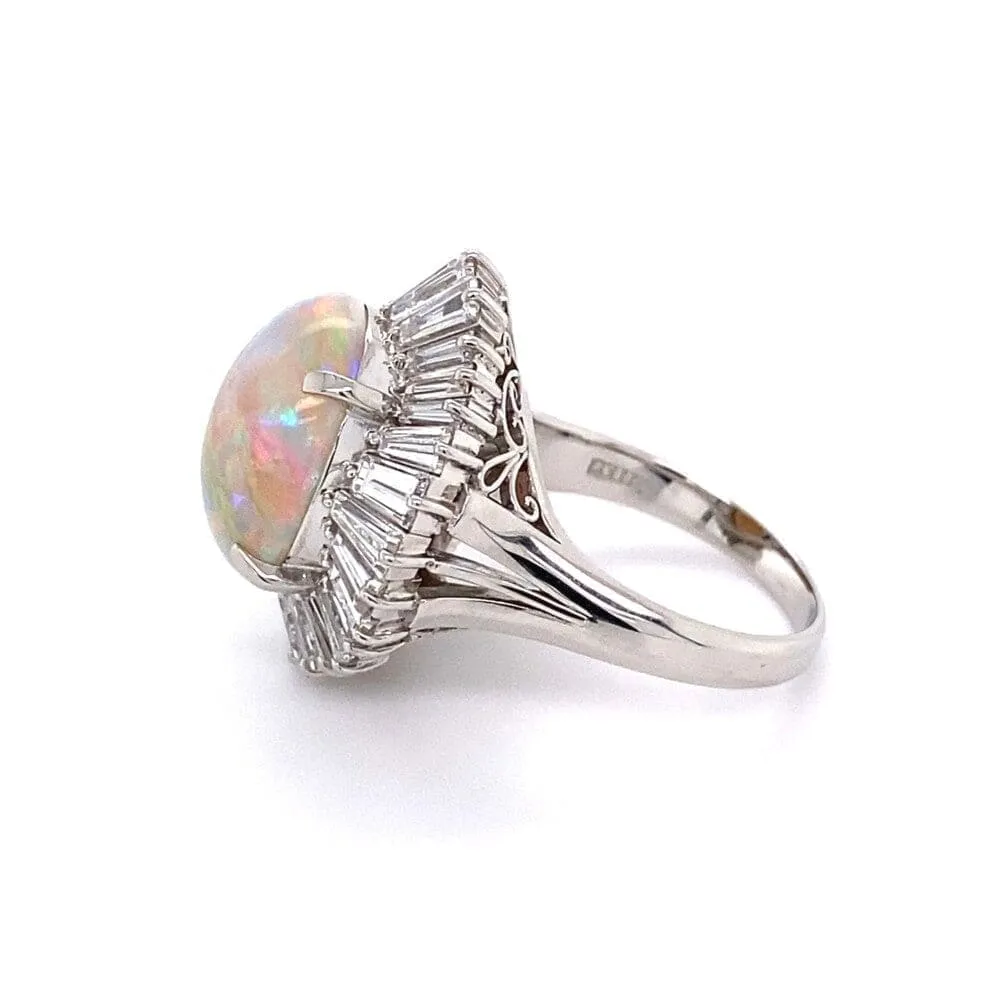 Platinum 5.82ct Australian White Opal & 2.81tcw diamond Ballerina Ring c1960's, s6.25 at Regard