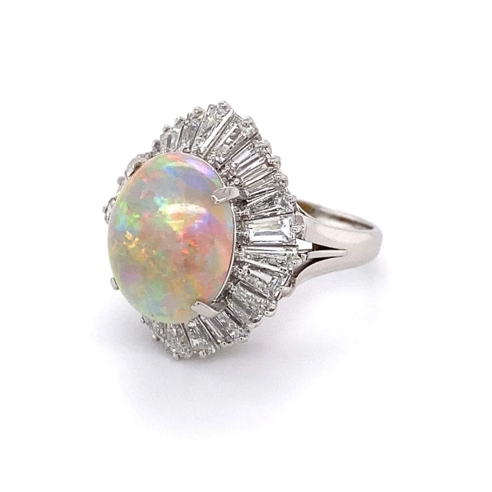 Platinum 5.82ct Australian White Opal & 2.81tcw diamond Ballerina Ring c1960's, s6.25 at Regard