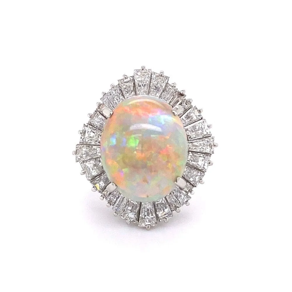 Platinum 5.82ct Australian White Opal & 2.81tcw diamond Ballerina Ring c1960's, s6.25 at Regard