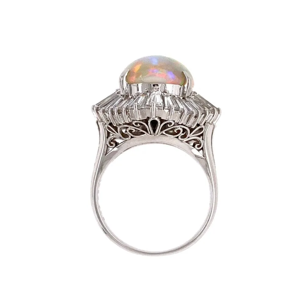 Platinum 5.82ct Australian White Opal & 2.81tcw diamond Ballerina Ring c1960's, s6.25 at Regard