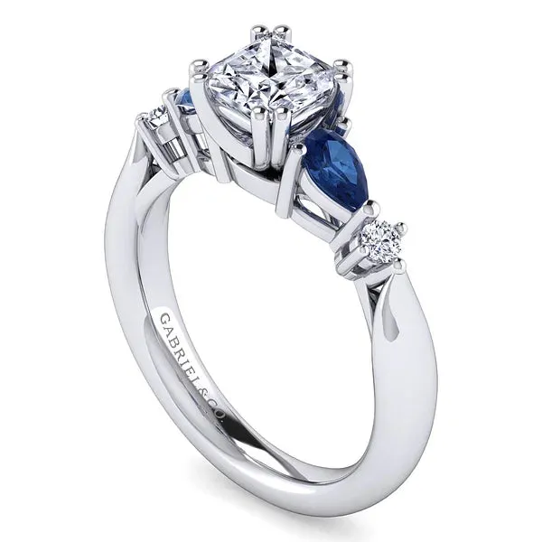Princess Cut Five Stone Sapphire and Diamond Engagement Ring Mounting