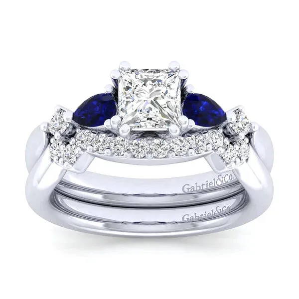 Princess Cut Five Stone Sapphire and Diamond Engagement Ring Mounting