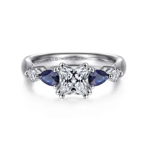 Princess Cut Five Stone Sapphire and Diamond Engagement Ring Mounting Princess Cut Five Stone Sapphire and Diamond Engagement Ring Mounting