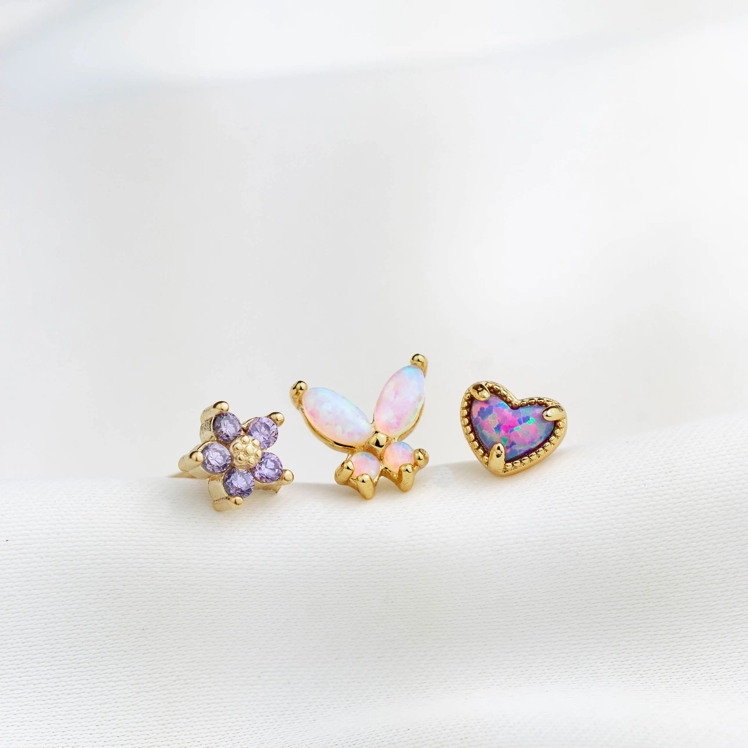 Purple Opal Heart Stud