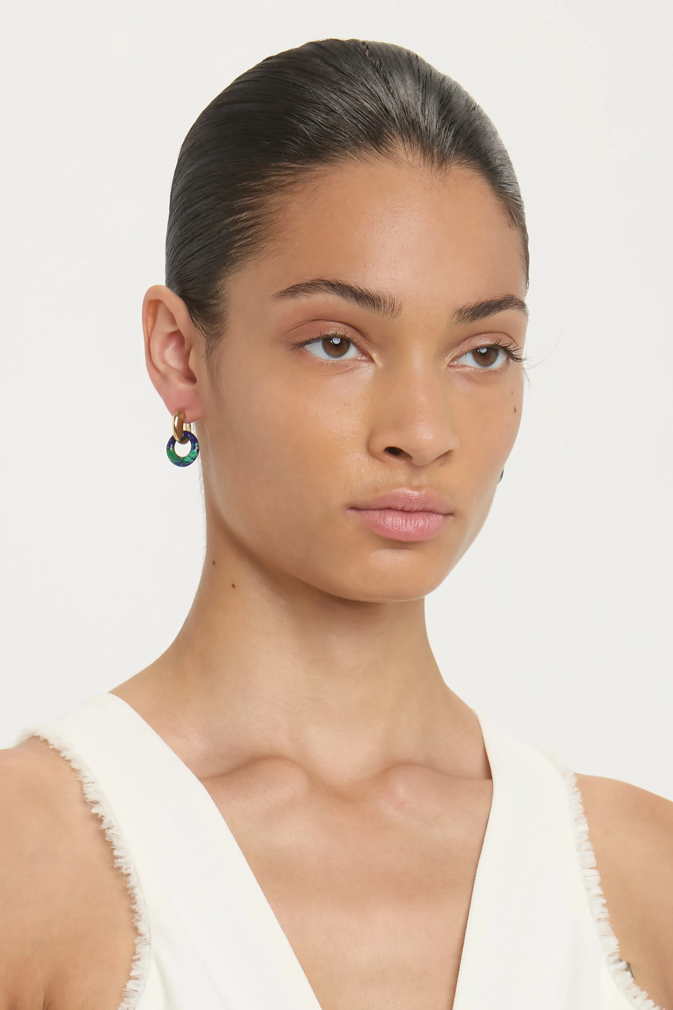 Resin Pendant Earrings In Light Gold-Lapis