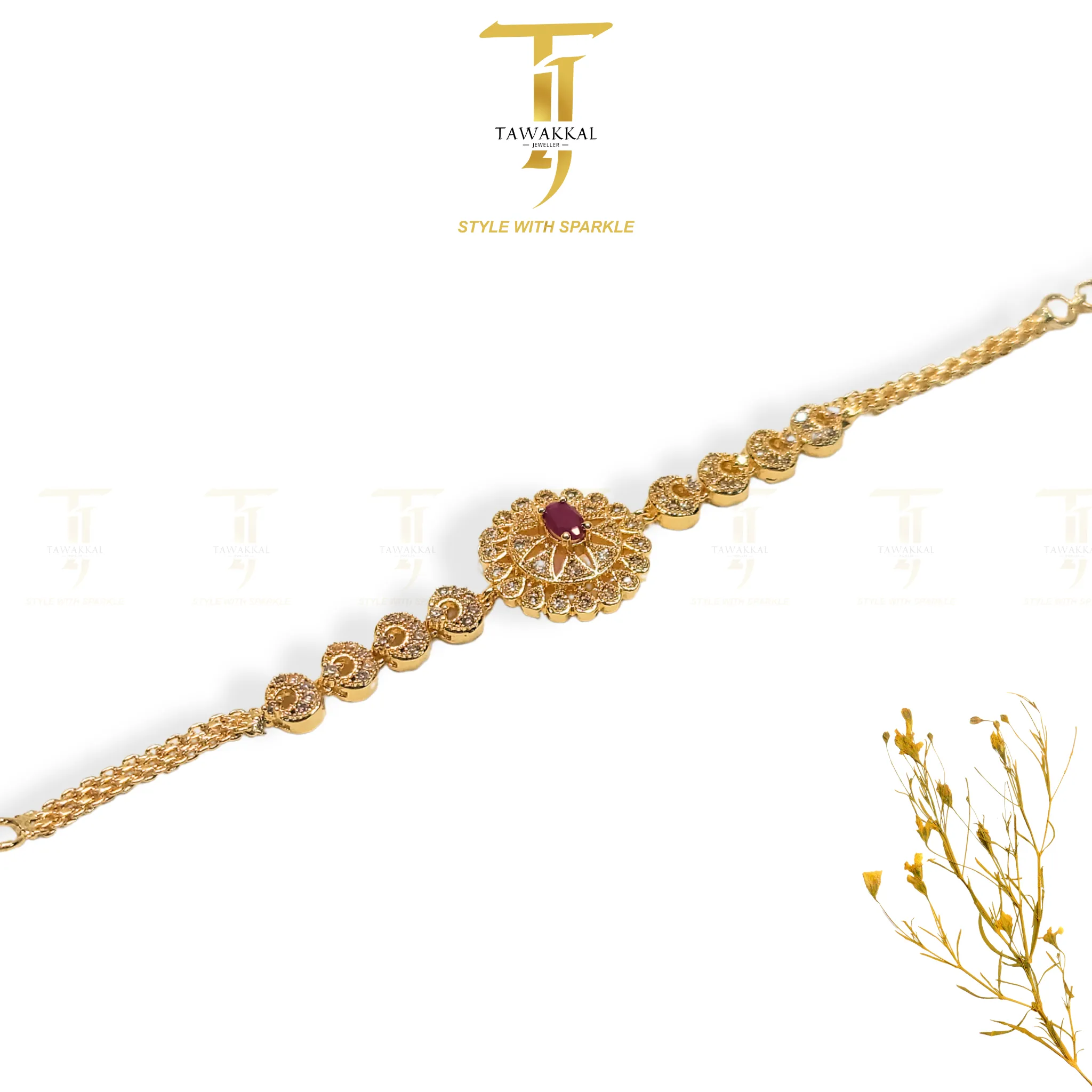 Revere Gold Style Bracelet (Ruby)
